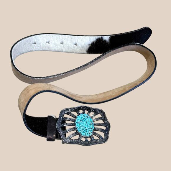 Streets Ahead vintage cowhide turquoise southwestern leather belt medium main image 4